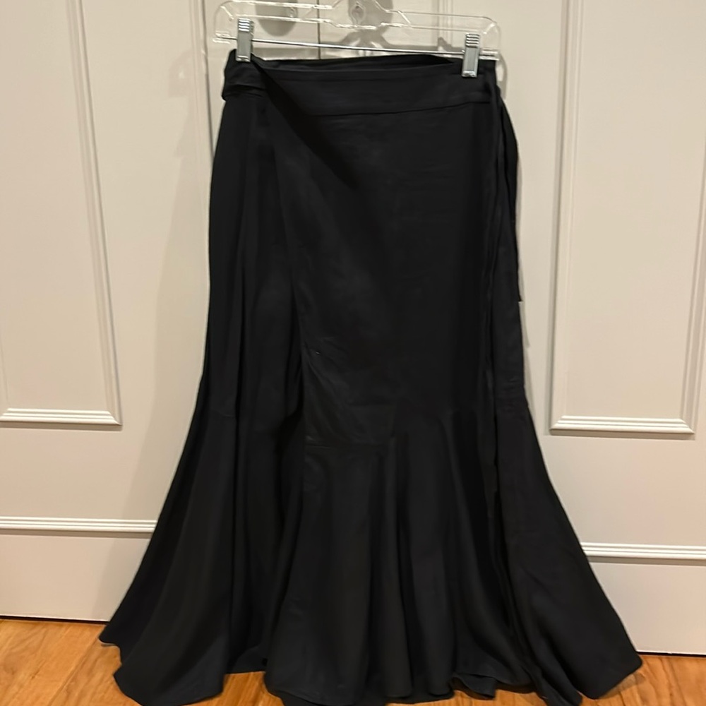 J Crew Black Linen Wrap Skirt Midi Flowy XS
